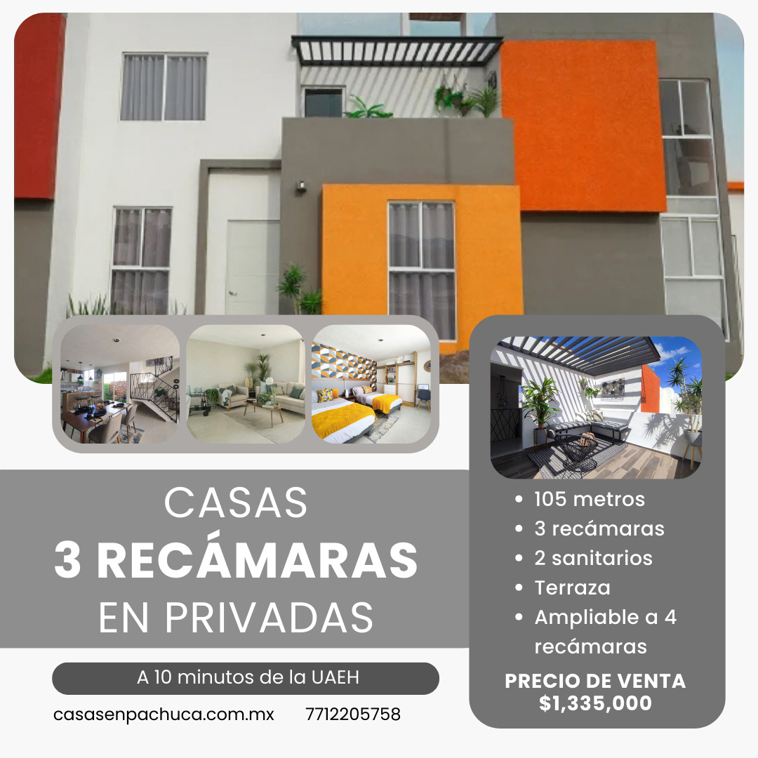 casas en venta en pachuca 3 recámaras y terraza ampliables en privadas